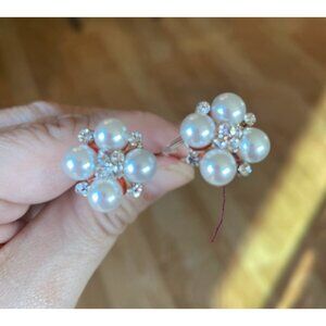 Silver White Pearl Rhinestone Hair Pins Wedding Homecoming Prom Lot of 2 NEW